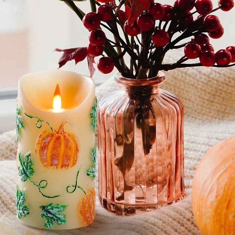 1/2 paquet 15 * 7cm bougie électronique de simulation LED en relief bougie en cire de paraffine tête de flamme vacillante Halloween Thanksgiving en forme de citrouille lumière d'ambiance de fête de 2025 ? $14.99 –P7