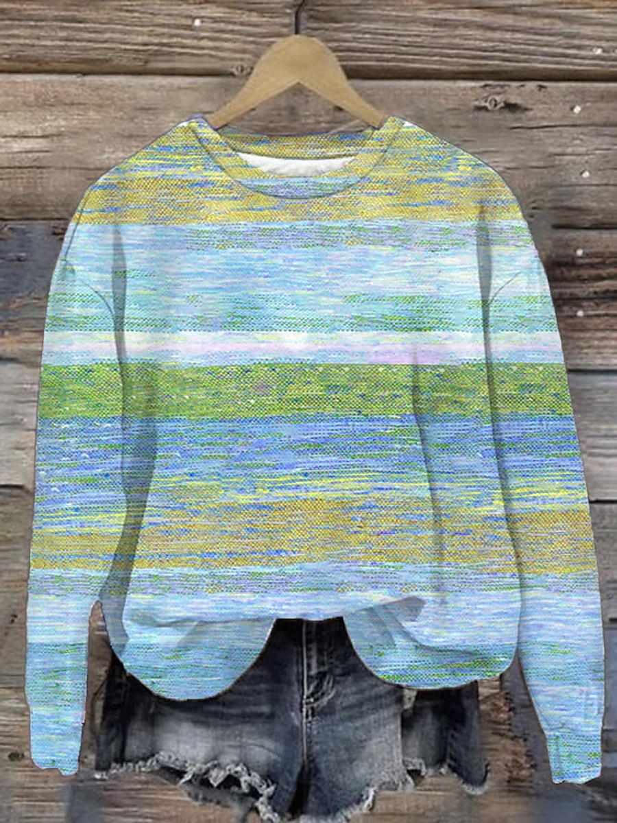 Femmes Sweatshirt Pull Sweats à capuche Graphique Géométrique Rayé Mode Occasionnel manche longue Col ras du cou Hauts Réguliers Rue Tenue Quotidienne Imprimé Rose Claire Bleu Violet Orange Printemps de 2025 ? $27.99 –P3