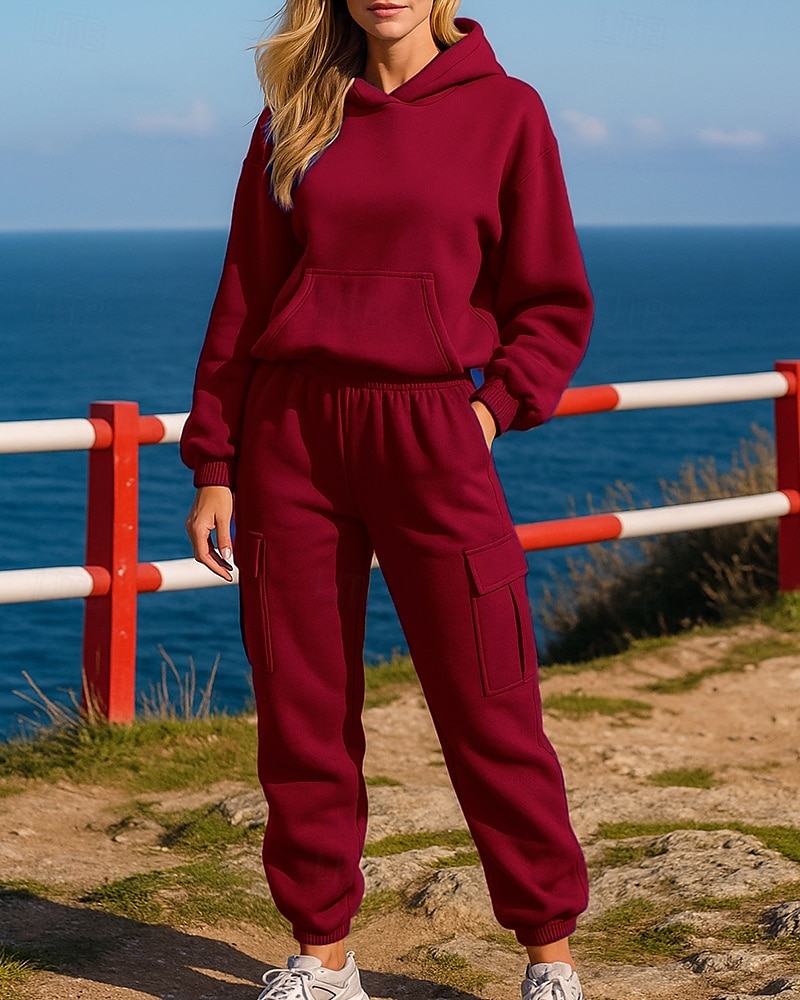 Women's Tracksuit Sweatpants Track Pants Fall Pocket Solid Colored Clothing Suit Black White Gym Training Running Long Sleeve Sport Activewear Micro-elastic Loose Fit 2025 - $30.99 –P5
