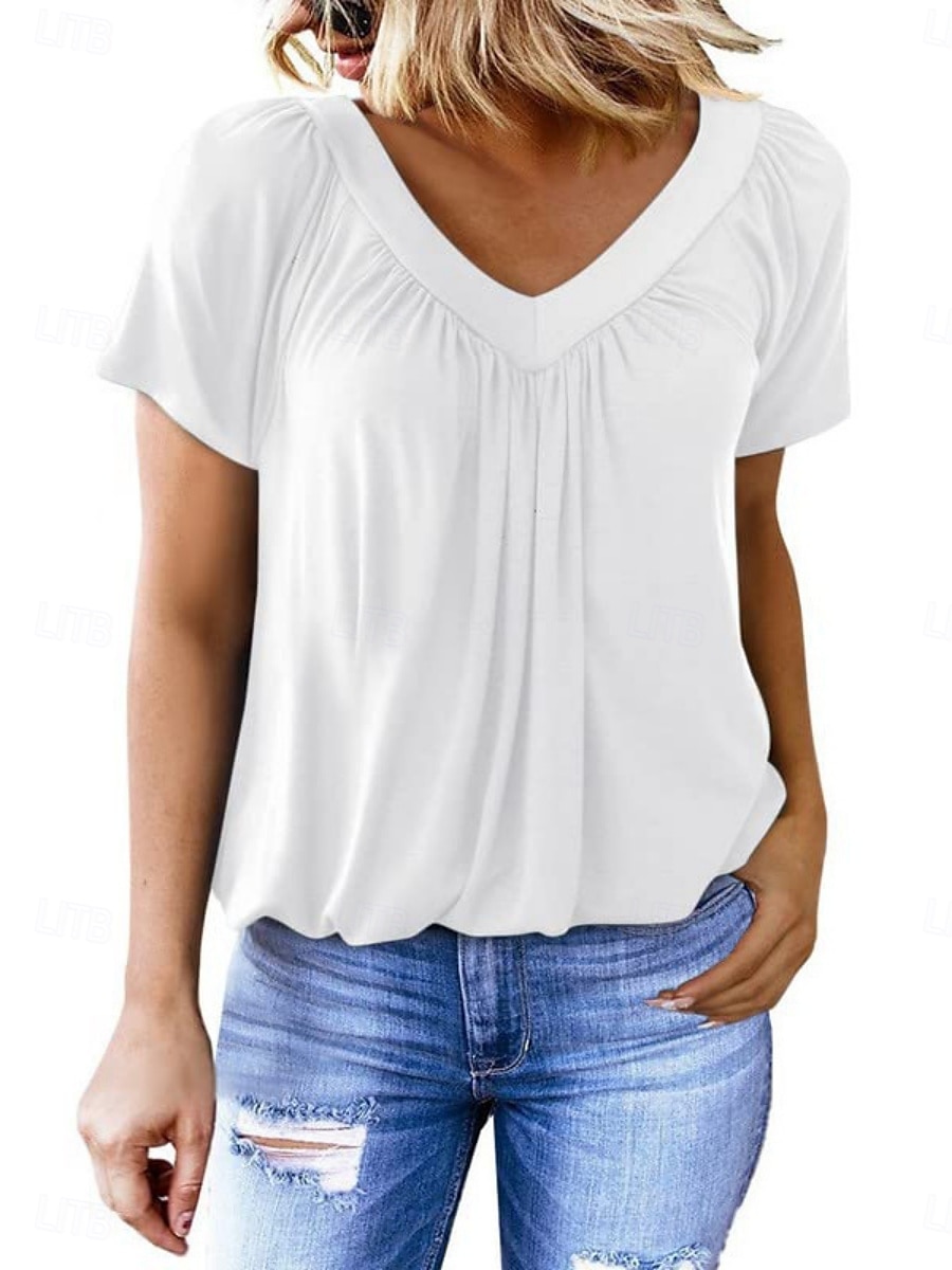 Pentru femei Tricou Simplu Modă Modern Casual Manșon scurt În V Topuri obișnuite Zilnic Sfârșit de săptămână Alb Mov Fucsia Trifoi Vară 2025 - $14.99 –P3