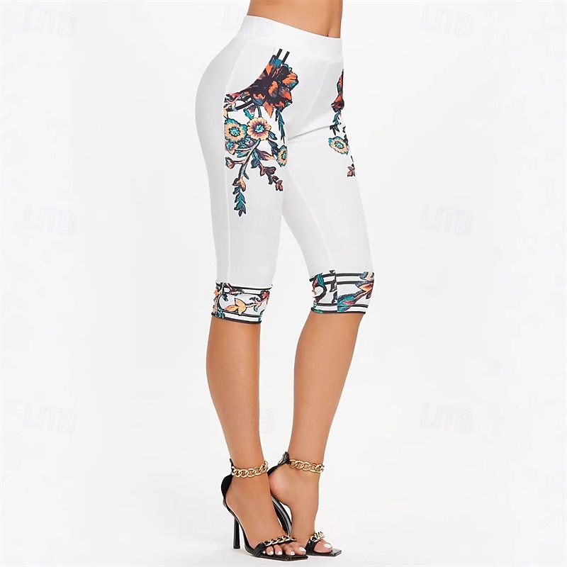 Pentru femei Pantaloni Scurți Jambiere Casual Îmbrăcăminte Atletică Lungimea genunchiului Talie Înaltă Floare Talie elastică Imprimeu Respirabilitate Strech Vacanță Stradă Purtare Zilnică Alb Vară 2025 - $13.99 –P2