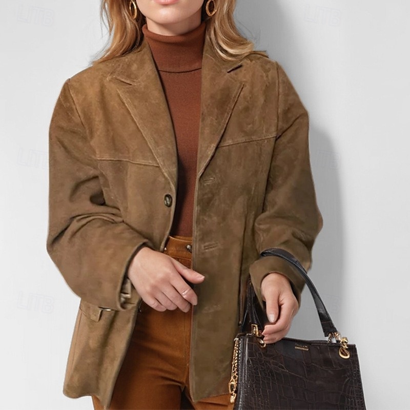Femmes Manteau Blazer Chaud Confortable Avec Poches Boutons Mode Moderne Uni Travail Quotidien Régulier Col Rabattu Coupe régulière manche longue Vêtements d'extérieur Noir Marron Kaki Automne Hiver de 2025 ? $31.99 –P5