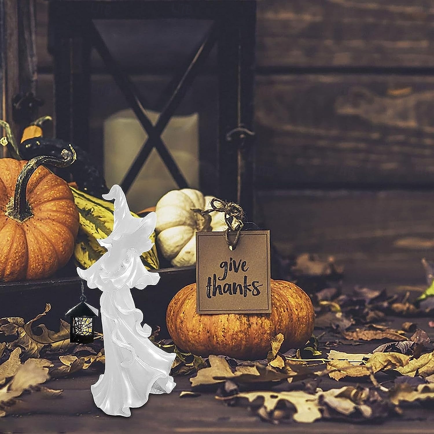 cracker vat heks halloween decoratie geest met lantaarn gezichtsloze geest sculptuur heks geest lamp hel boodschapper holding lantaarn standbeeld realistisch halloween thema rekwisieten 2025 - $15.99 –P2