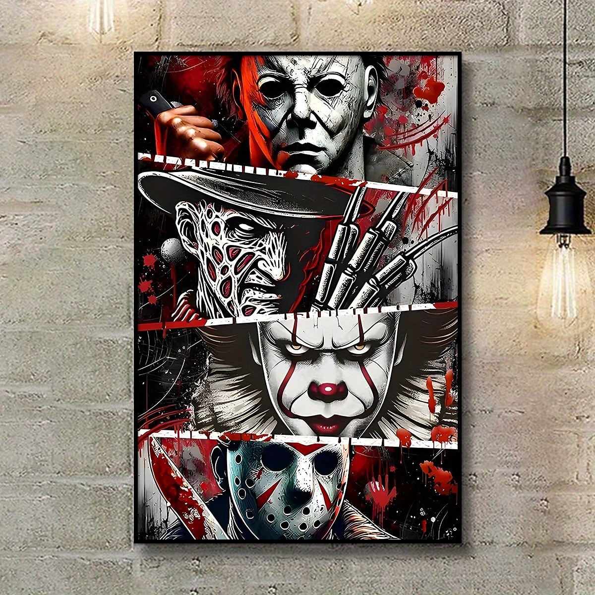 Póster de lienzo con diseño de personaje de terror de 1 pieza, sin marco, listo para colgar, tela resistente al agua, estilo clásico con detalles brillantes para baño, dormitorio, oficina, sala de 2025 - $13.99 –P5