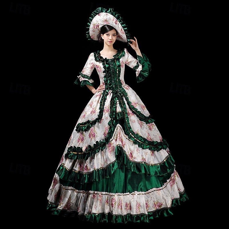Vintage Rococo Renaissance Maxi Dress Normal Juliet Sleeve Princess Queen Elizabeth Pleated Flounced Princess Square Neck Fancy Dress Women's Halloween Carnival Masquerade Party Halloween Performance 2026 - $186.99 –P7