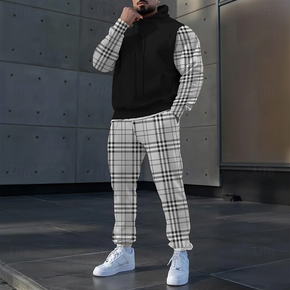 Herr Färgblock 2st 3D-tröja set Träningsoverall Hoodie-tröja Långärmad Långa byxor Huva Ledigt vardag Fritids- 3D-utskrift Vår Höst Vinter Svart Rosa Blå 2025 - $39.99 –P6