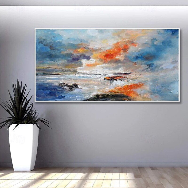 handgemaakt olieverfschilderij op canvas, wanddecoratie, abstract strand, zonsondergang, landschap voor huisdecoratie, opgerold, frameloos, ongespannen schilderij 2025 - $100.99 –P1