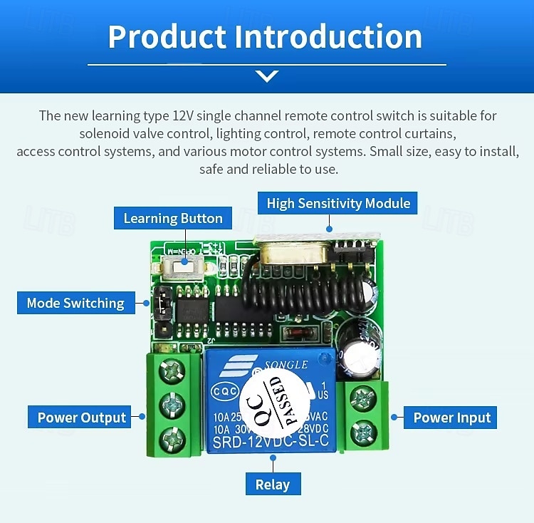 DC12V 1CH RF Wireless Remote Control Switches/Learniang Code Relay Receiver Power ON OFF Switch 433mhz 2025 - $17.99 –P1