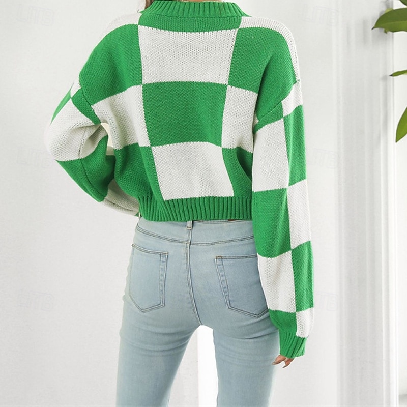 Mulheres Pulôver Casual Bloco de cor Robusto Gola Redonda Tricotado Manga Longa Tops curtos Tricotar Diário Feriado Para Noite Preto Roxo Outono Inverno de 2025 por zł100.99 –P4