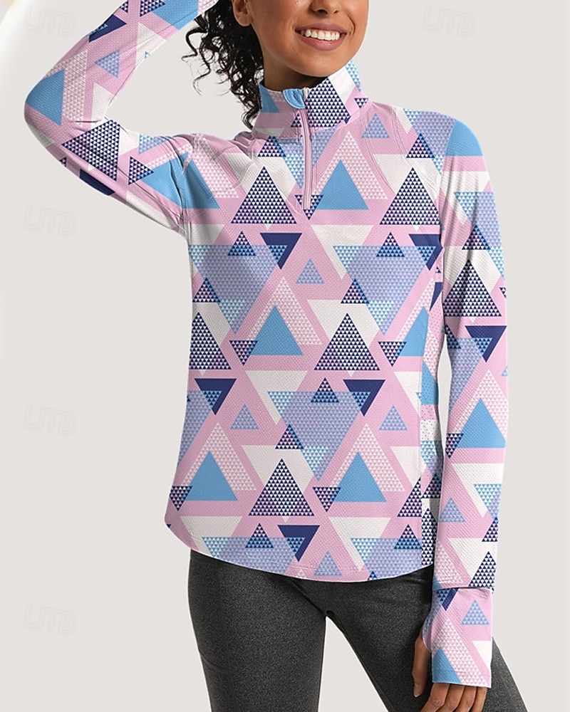 בגדי ריקוד נשים גיאומטרי חולצת POLO חולצת טניס שרוול ארוך דפוס רבע מיקוד Pullover הגנת UV אלסטי נושם טניס גולף פיקלבול צווארון רוכסן חולצה Polo ורוד כחול בגדי טניס 2026 - $25.99 –P4