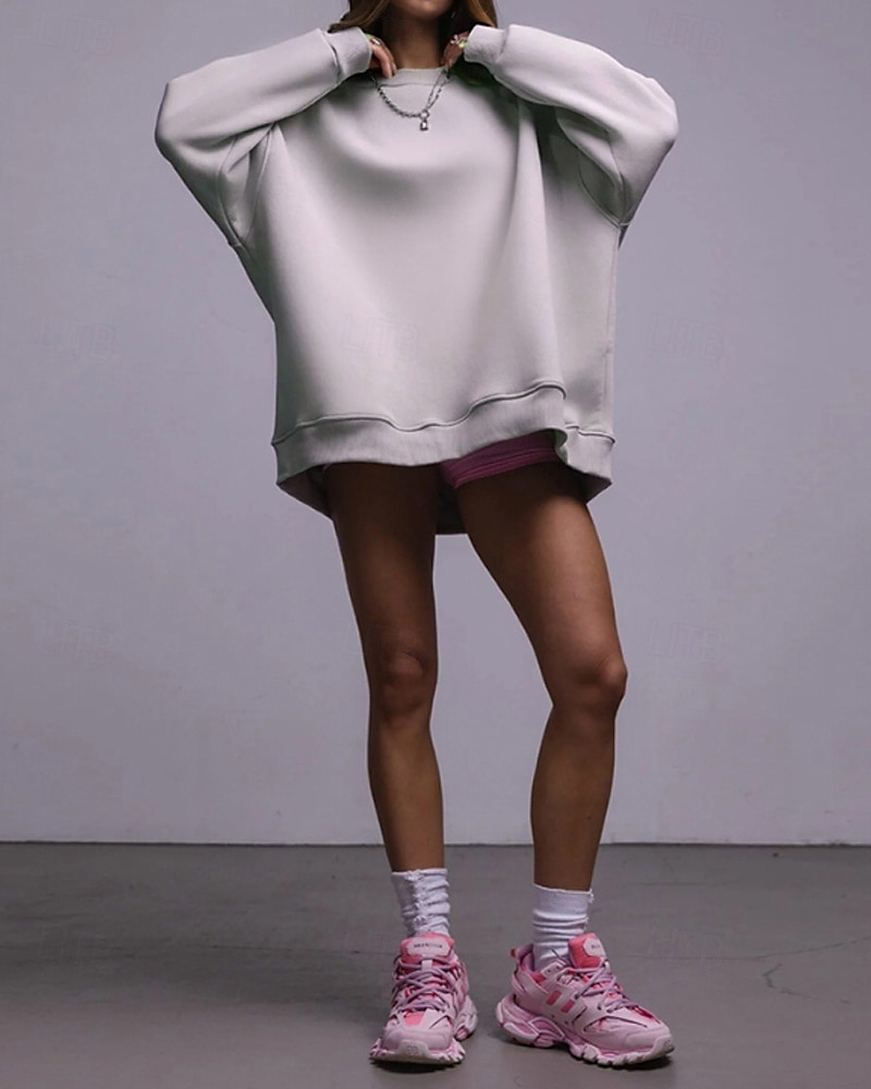 Dámské Svetrová mikina Mikiny Bez vzoru Šik ven Na běžné nošení Dlouhý rukáv Tričkový Běžné topy ulice Dovolená Jdeme ven Bílá Světlá růžová Světle šedá Podzim Zima 2026 - $51.99 –P17