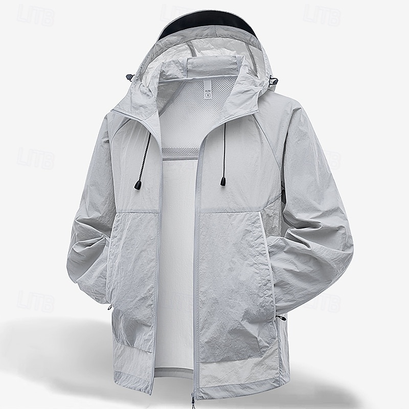 Herren Leichte Jacke Outdoorjacke Hautjacke Freizeitjacke Urlaub Täglich UPF50+ Windjacke Tasche Sommer Frühling Einfach Mode Klassisch Mit Kapuze Regulär Schwarz Elfenbein Hellgrün Orange Grün Jacken 2026 - $34.99 –P10