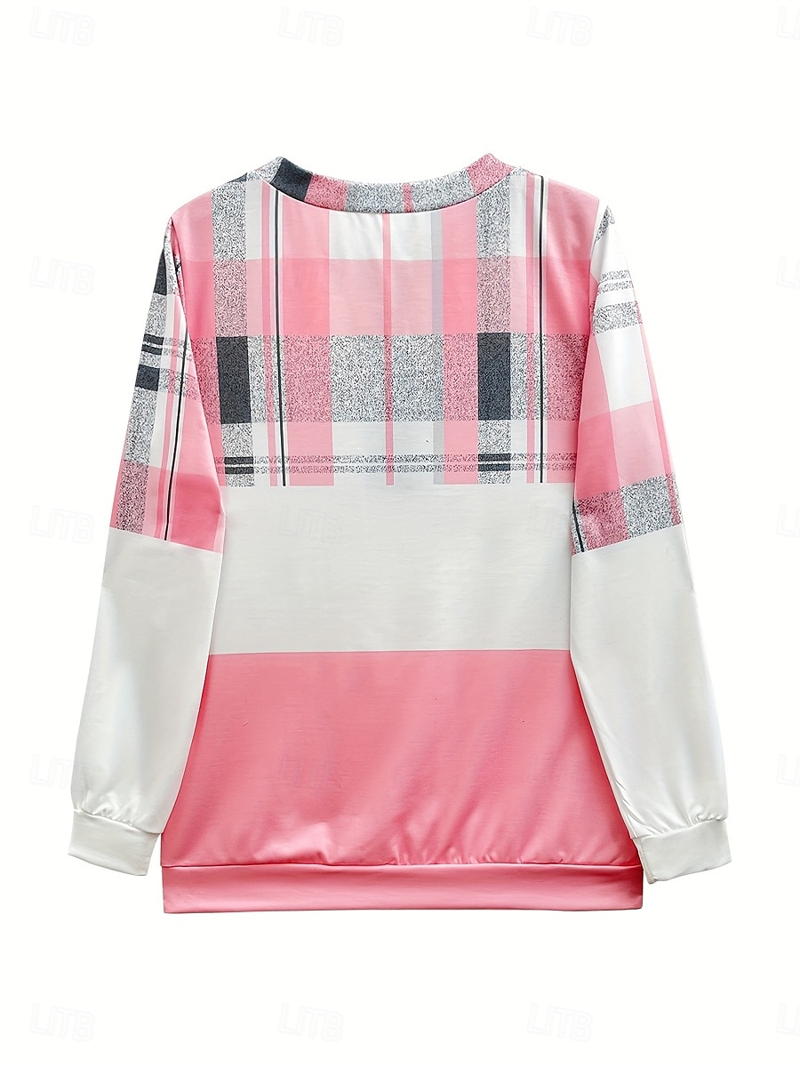 Damen Pullover Sweatshirt Sweatshirts mit Reißverschluss Grafik Karomuster Mode Lässig Langarm Rundhalsausschnitt Normale Oberteile Straße Alltagskleidung Reißverschluss Druck Rosa Herbst Winter 2025 - $27.99 –P2