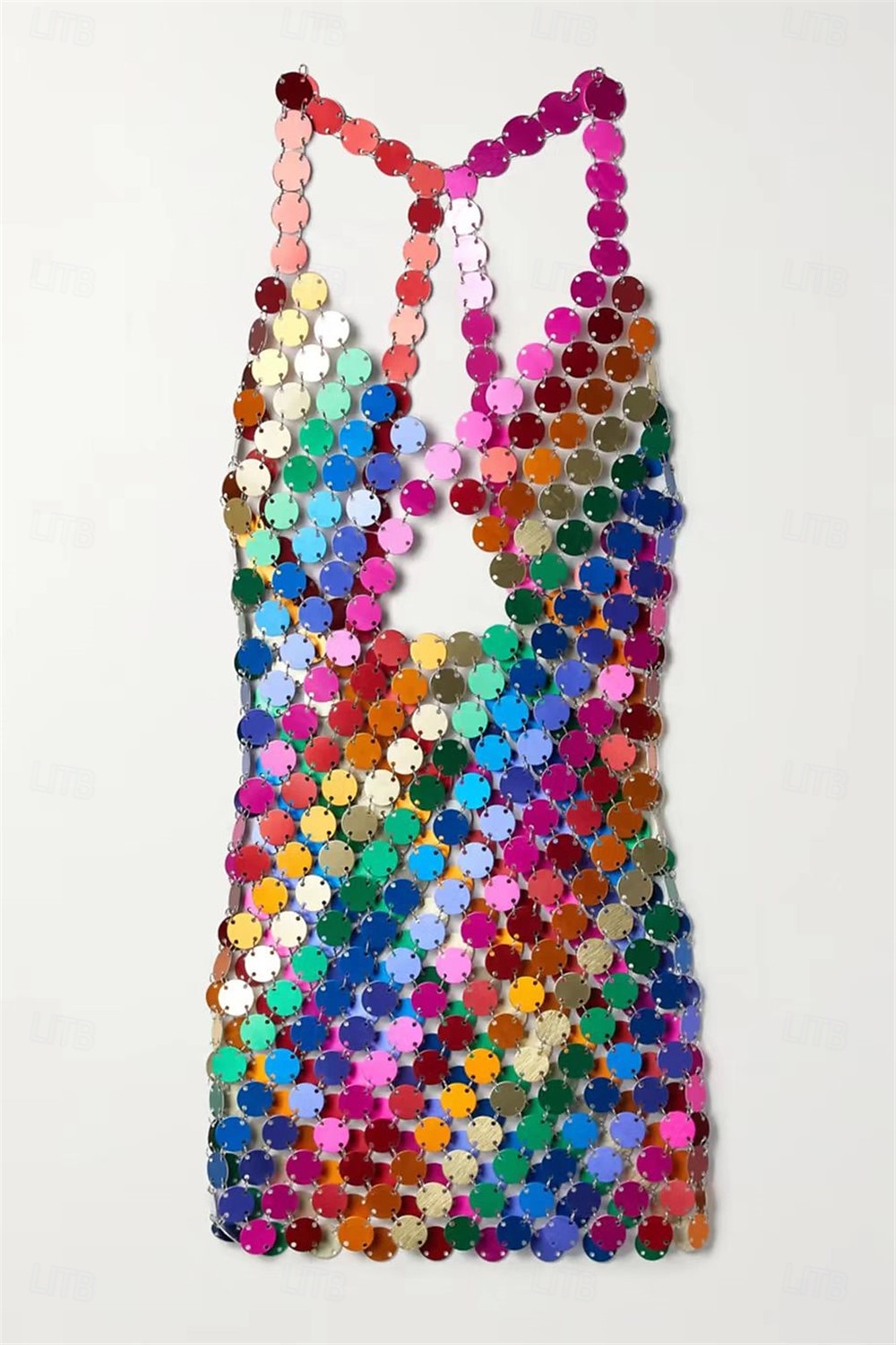 Mini robe - Robe licou à paillettes et disque circulaire pour chanteuse, danseuse, tenue de scène, fête, carnaval de 2025 ? $155.99 –P4