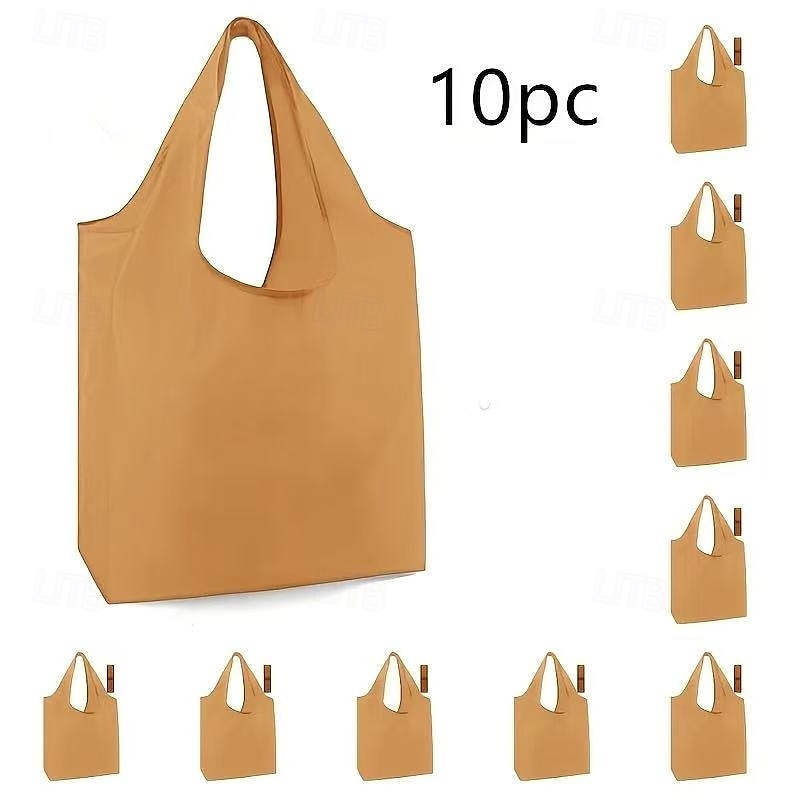 10 wiederverwendbare, faltbare Einkaufstaschen, strapazierfähige, waschbare Tragetaschen aus Polyester mit stabilen Griffen, leuchtende Farben, umweltfreundliche Einkaufstaschen für den täglichen 2025 - $18.99 –P15