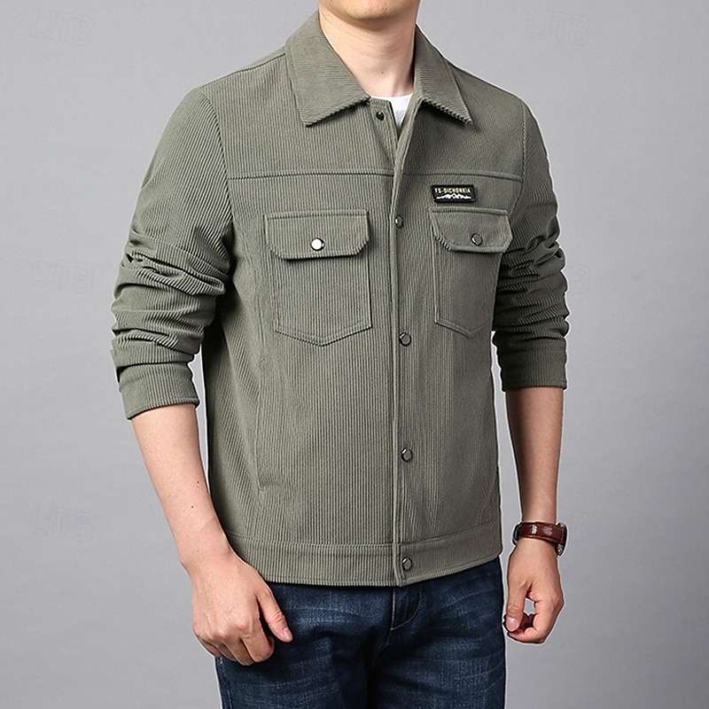 Per uomo Giacca Leggera Giacca in Velluto a Coste Giacca Cargo Giacca Casual Vacanza Quotidiano Caldo Tasca Primavera Autunno Semplice Moda Classico Bavero Regolare Nero Verde Cachi Giacca del 2025 a $58.99 –P14