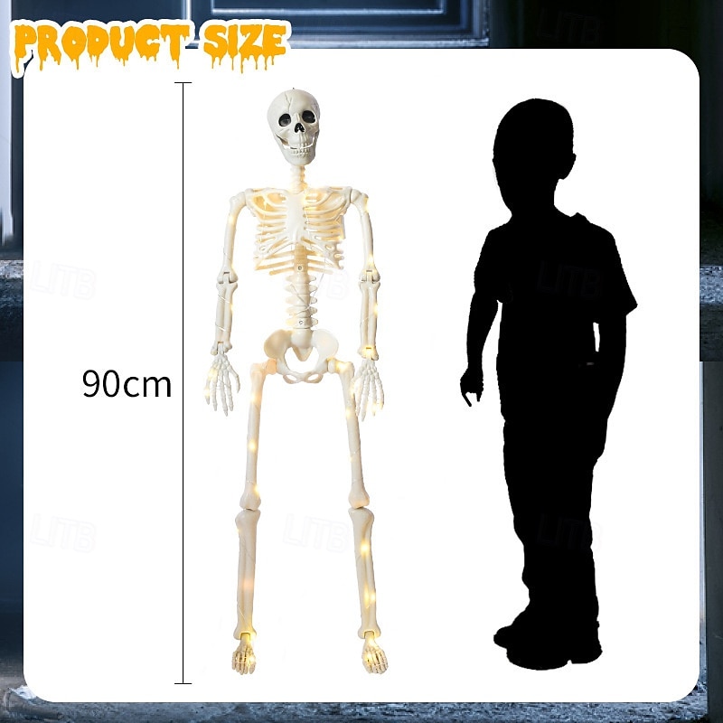 1 Pc 90cm/35inch Halloween luminous skeleton active joint model hanging standing, sitting, lying, warm light AA battery box indoor and outdoor horror and eerie decorative lights 2025 - $23.99 –P7