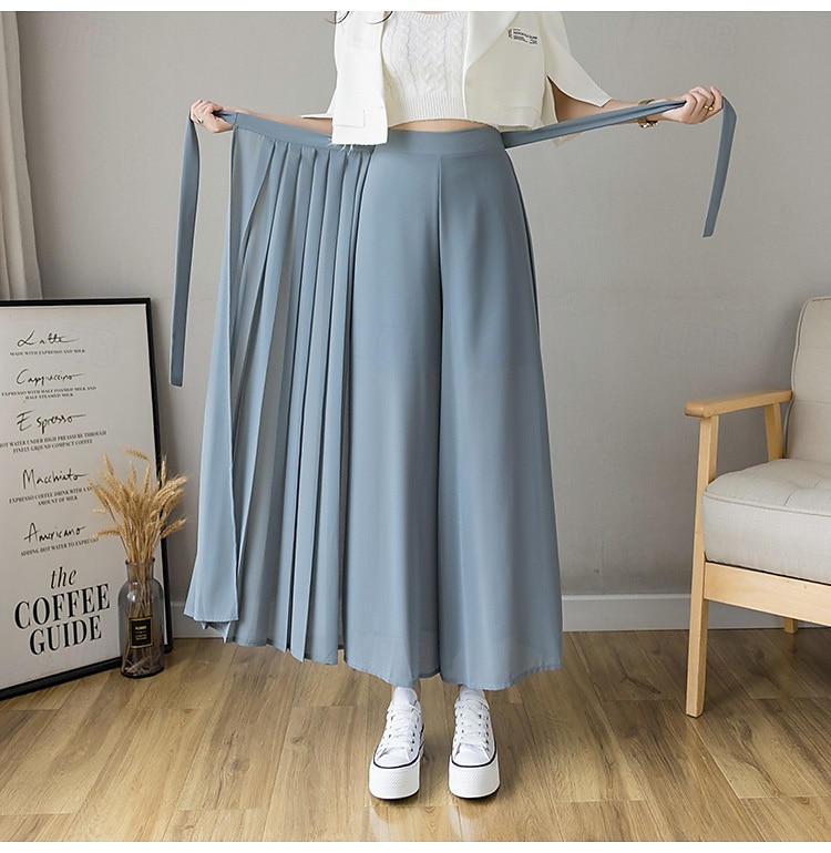 Per donna Gamba larga Chinos Casual Lunghezza intera Naturale Semplice Gamba larga Coulisse Comodo Traspirabilità Casual Quotidiano Nero Rosa Blu Primavera Autunno Vestibilità comoda del 2025 a $22.99 –P1