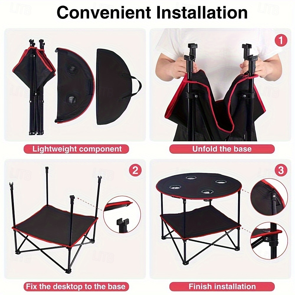 Bærbart campingbord, sammenleggbart piknikbord, lett, sammenleggbart bord, utendørs, vanntett, lerretsstrandbord med 4 koppholdere og bæreveske, egnet for camping, strandbålfest og bakluke 2025 - $120.99 –P5
