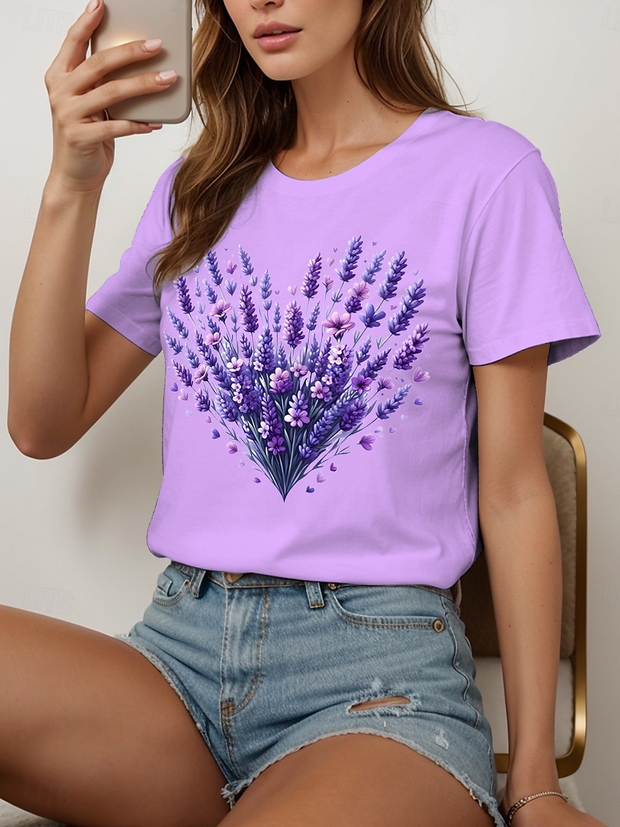 Pentru femei Tricou Inimă Floral Grafic Epocă Stilat Clasic Manșon scurt Stil Nautic Rotund Topuri obișnuite Zilnic Ieșire Sfârșit de săptămână Imprimeu Negru Alb Galben Roz Îmbujorat Albastru piscină 2025 - $19.99 –P5