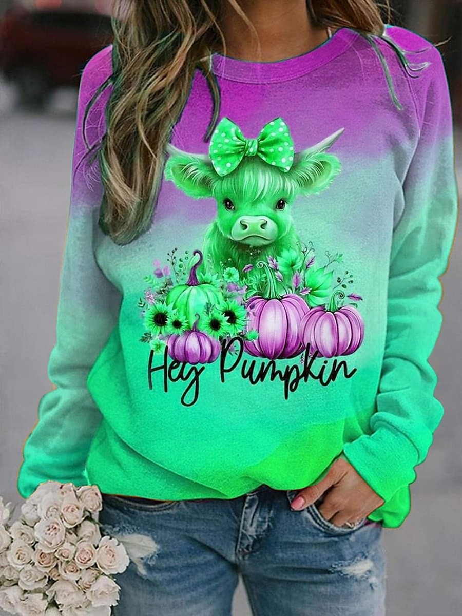 Sweat-shirts d'Halloween pour femmes, motif animal, décontracté, manches longues, col ras du cou, hauts classiques, décontracté, jaune, bleu, orange, vert, automne de 2025 ? $28.99 –P4