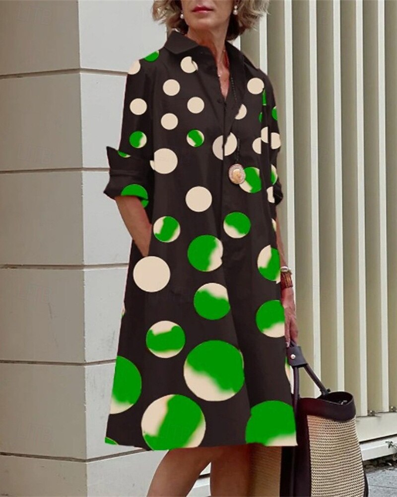Damskie Sukienka midi Sukienka koszulowa Codzienne sukienki Moda Nowoczesny Codzienny Plaża Weekend Regularny Kropka Długi rękaw Kołnierzyk koszuli Zielony Wiosna Jesień 2025 - $24.99 –P1