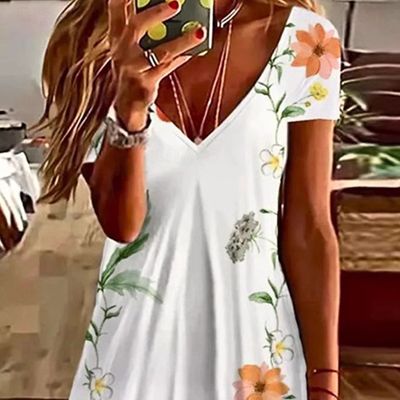 Per donna Mini Abito Vestito Casual Abito Estivo Moda Moderno Quotidiano Spiaggia Weekend Vestibilità regolare Fiore Manica Corta Scollo a V Bianco Primavera Autunno del 2025 a $21.99 –P2