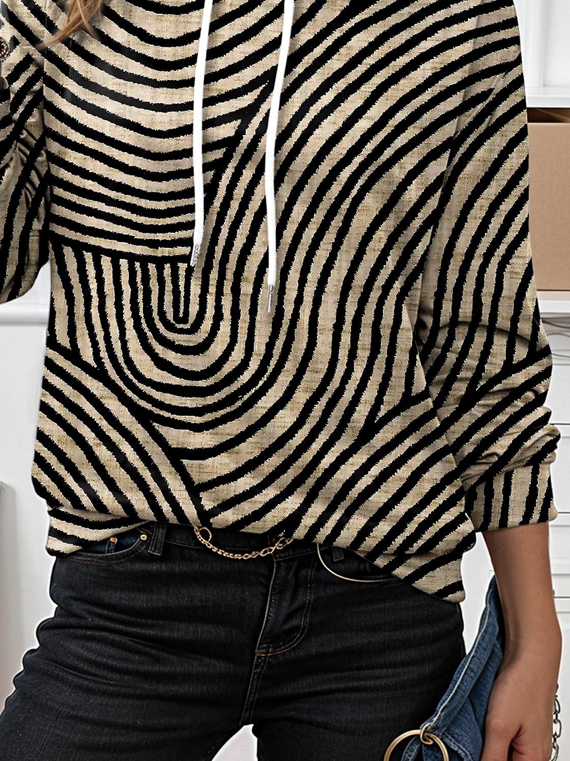Dames Trui met capuchon Sweatshirt Grafisch Geometrisch Gestreept Elegant Warm Actief Lange mouw Capuchon Normale tops Straat Dagelijks gebruik Casual Afdrukken Bruin Lente Herfst Winter 2025 - $24.99 –P3