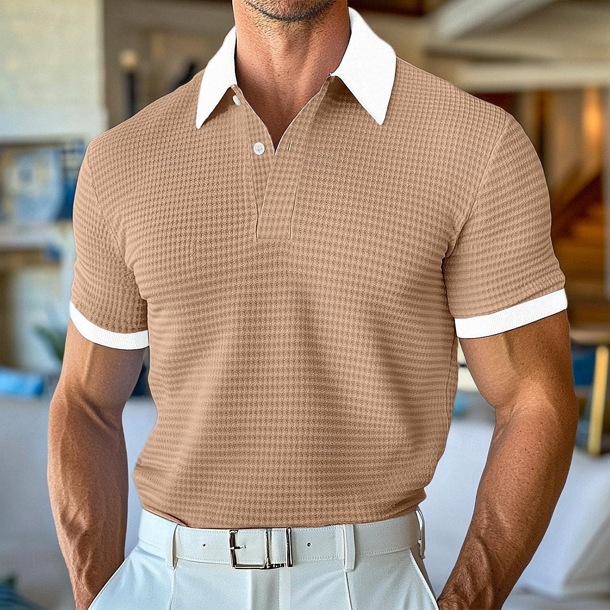 Pánské Golfová košile Vaflové pletené polo tričko Obchod Ležérní Klasický Krátký rukáv Módní Moderní Pevná barva Knoflíky Léto Jaro Žlutá Námořnická modř Khaki Světle modrá Golfová košile 2025 - $26.99 –P4