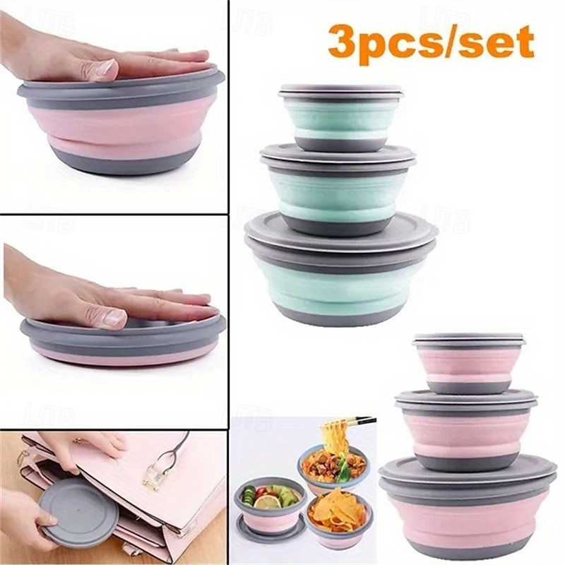 Set di 3 ciotole pieghevoli in silicone - senza BPA e a prova di perdite &durevole - pieghevole &design espandibile per una facile conservazione - perfetto per i viaggi in campeggio &avventure del 2025 a $37.99 –P1