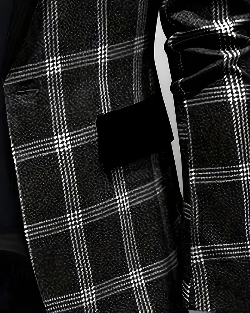 Herren Blazer Geschäft Cocktailparty Hochzeitsfeier Mode Lässig Frühling Herbst Polyester Karomuster Tasche Knöpfe Bequem Einreihig Blazer Schwarz Blau Braun 2025 - $58.99 –P9