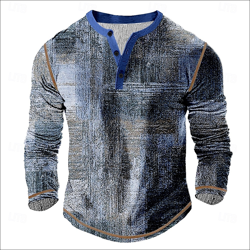 Herr Grafisk Henleytröja T-shirts Långärmad Vintage Mode Designer Ledigt Dagligen Utomhus Vår & Höst Alla årstider Brun Grön Mörkblå Purpur Henley Henley T-shirt 2026 - $22.99 –P1