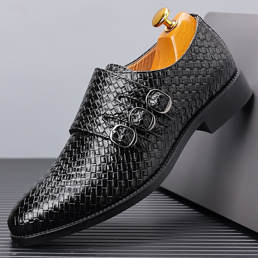 scarpe da uomo con triplo cinturino in similpelle intrecciata e testurizzata – design con fibbia unica per uomini alla moda, banchetti e ricevimenti serali del 2025 a $32.99 –P8