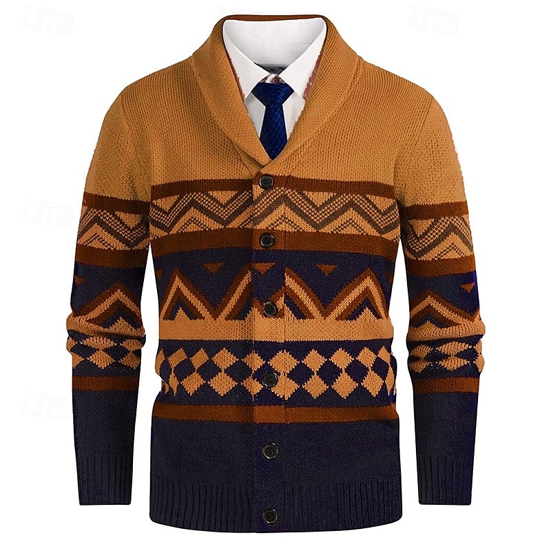 Herre Genser Cardigan Genser Fair Isle genser Riflet Strikke Vanlige topper Strikket Geometrisk Buet Ferie Mote Avslappet Dagligdagstøy Klær Vår & Vinter Hvit Gul S M L 2025 - $42.99 –P7