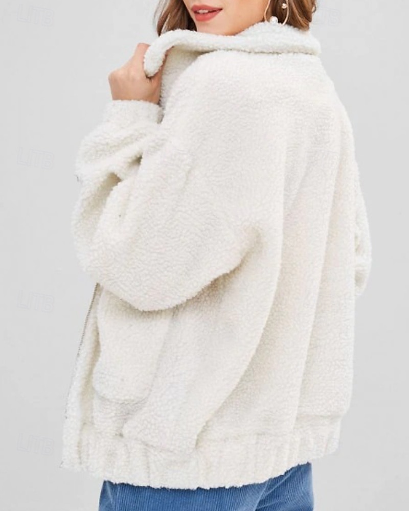 Femmes Sweats zippés Uni Occasionnel manche longue Col roulé Hauts Réguliers Rue Fête Sortir Fermeture éclair Avec Poches Noir Blanche Rouge Kaki Automne Hiver de 2025 ? $24.99 –P6