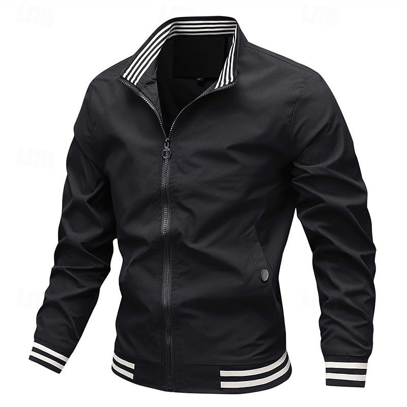 Men's Lightweight Jacket Casual Jacket Vacation Daily Pocket Spring Fall Plain Fashion Classic Stand Collar Regular Black Green Beige Jacket 2025 - $23.99 –P8