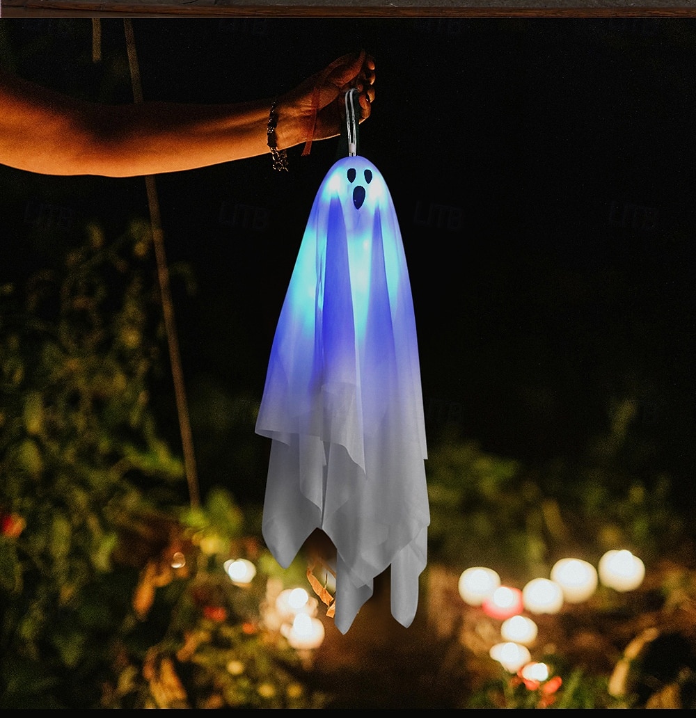 2025年 ハロウィンホラー中庭装飾タッチ発光サウンド電気ゴーストペンダントホワイト小型吊り下げゴースト装飾小道具1個  コレクション – $14.49 –P1