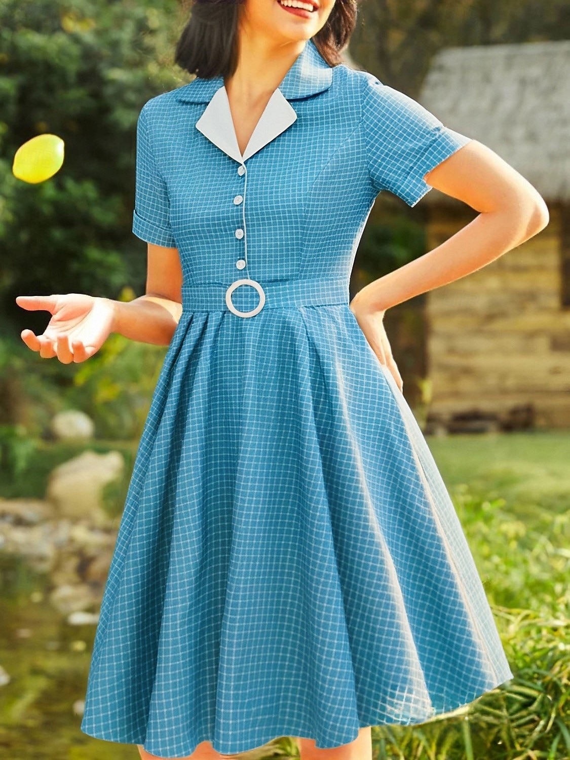 Retro 50. léta Rockabilly Ke kolenům Houpací šaty Flare šaty Košilové šaty S páskem Pléd Dámské Karneval Plesová maškaráda Čajový dýchánek Běžné / Denní Retro tematická párty Dospělé Šaty Jaro léto 2025 - $29.99 –P11