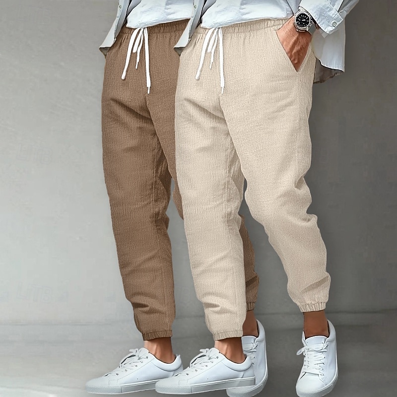 Herre Linbukser Bukser Sommerbukser Strandbukser Uformelle bukser Lomme Elastisk midje Helfarge Komfort Pustende Full lengde utendørs Hjem Daglig Ferie Klassisk Stil Lys khaki + svart Lys khaki 2025 - $27.99 –P8