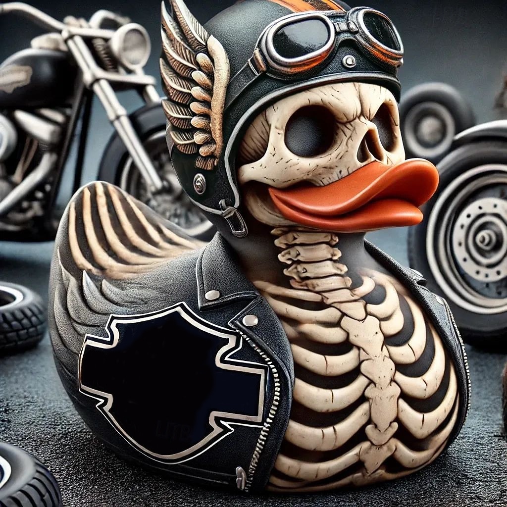 פסלון ברווז שלד ליל כל הקדושים פסל ברווז שרף, פסל ברווז גולגולת אופנוען, קישוט ברווז אופנוע גותי לבית או למסיבה 2026 - $17.99 –P1