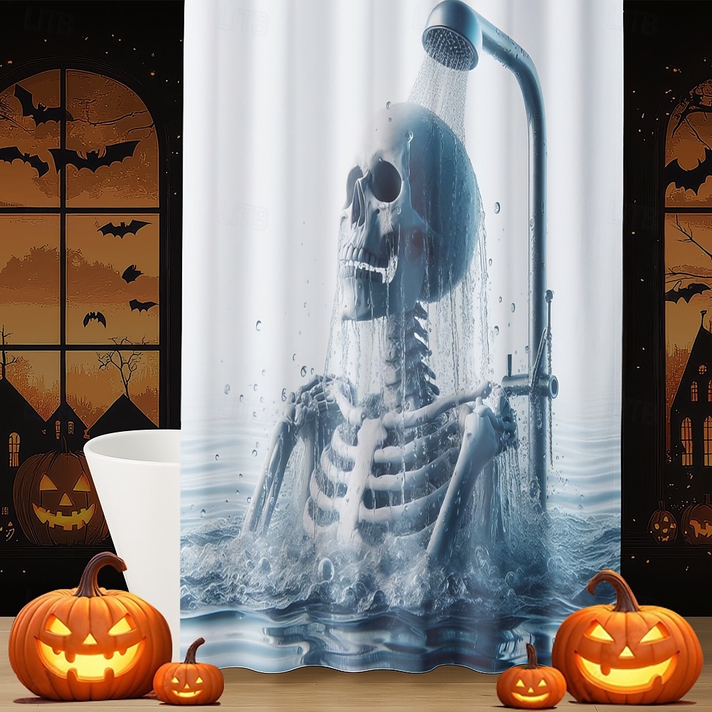 Halloweenský sprchový závěs s háčky, polyesterový, pratelný, voděodolný, vzorovaný, koupelnová vana, dekorace 2025 - $21.99 –P12