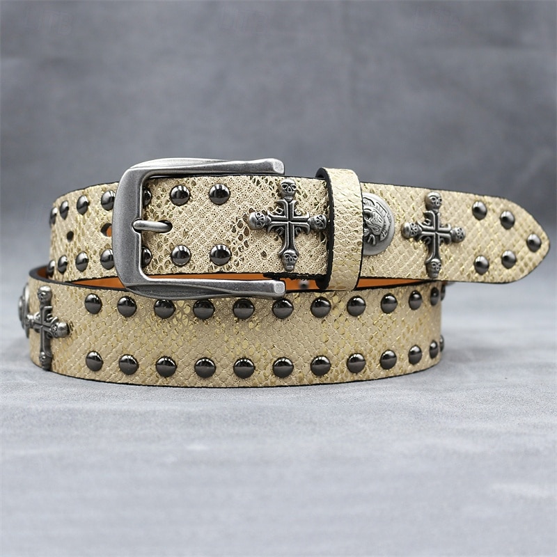 Муж. ремень Автоматическая пряжка Быстрый выпуск Кожа PU Сплав Винтаж Прочный Регулируется Крест Черепа Синий Серебряный на открытом воздухе Повседневные Пояс на талию 2026 - $29.99 –P8