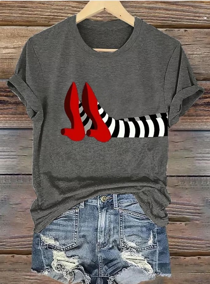 T-shirt da donna strega grafica vintage elegante classica maniche corte collo rotondo Tops regolari stampa nera bianca verde chiaro rosa blu estate autunno del 2026 a $22.99 –P7
