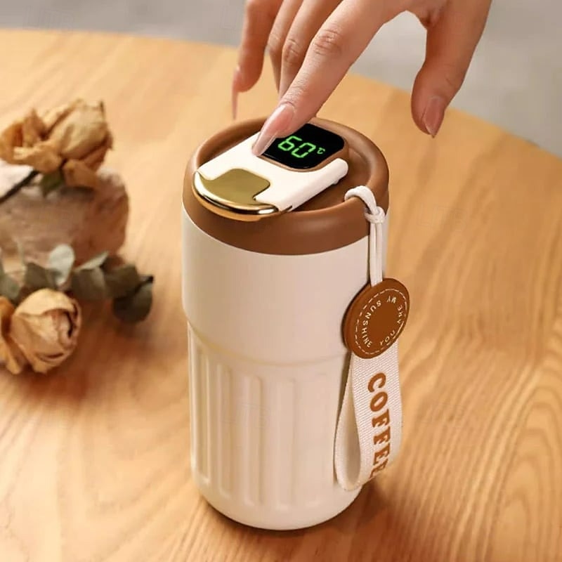 2025年 温度表示付きコーヒー魔法瓶、ステンレススチール製断熱トラベルマグ、女性用ポータブルウォーターボトル、漏れ防止保温保冷カップ  コレクション – $12.99 –P2