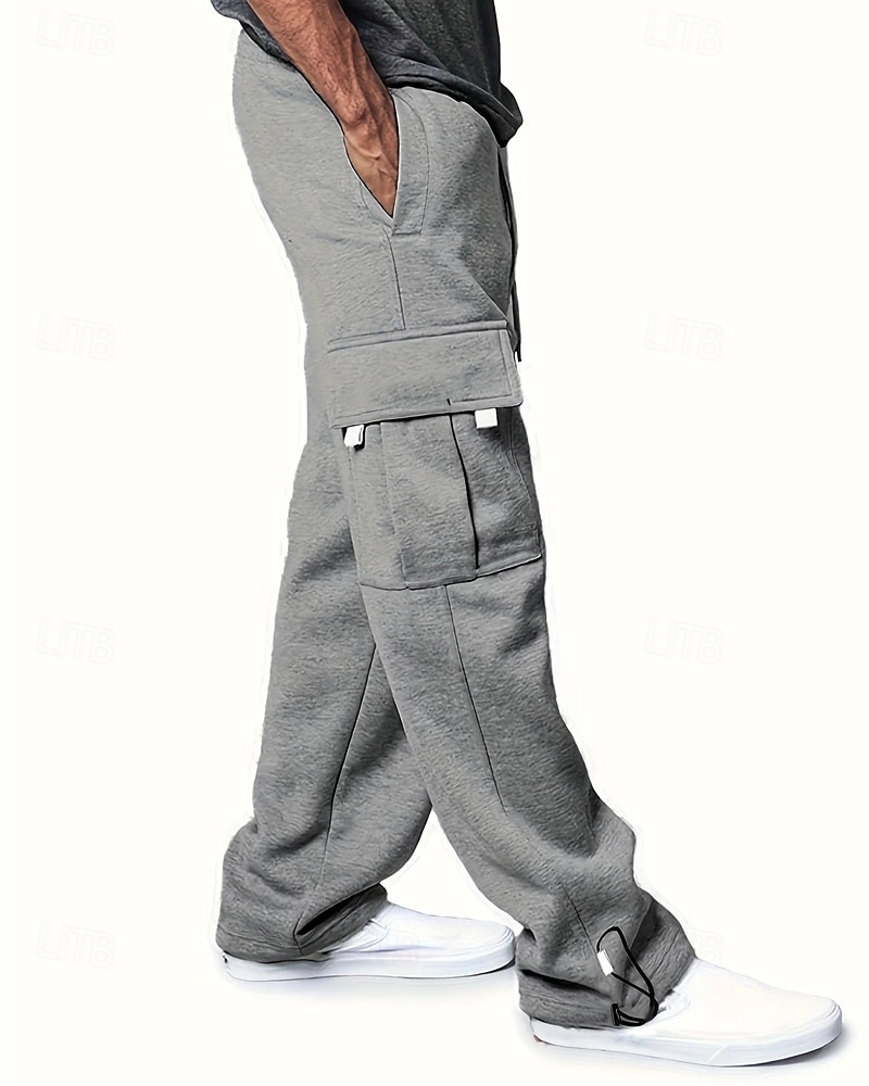 Multi-pakketten 3 stuks Voor heren Zwart + grijs + blauw Joggingbroek met wijde pijpen Broek Elastische taille Trekkoord Effen Vakantie Alledaagse kleding Polyester Lente 2025 - $35.99 –P13