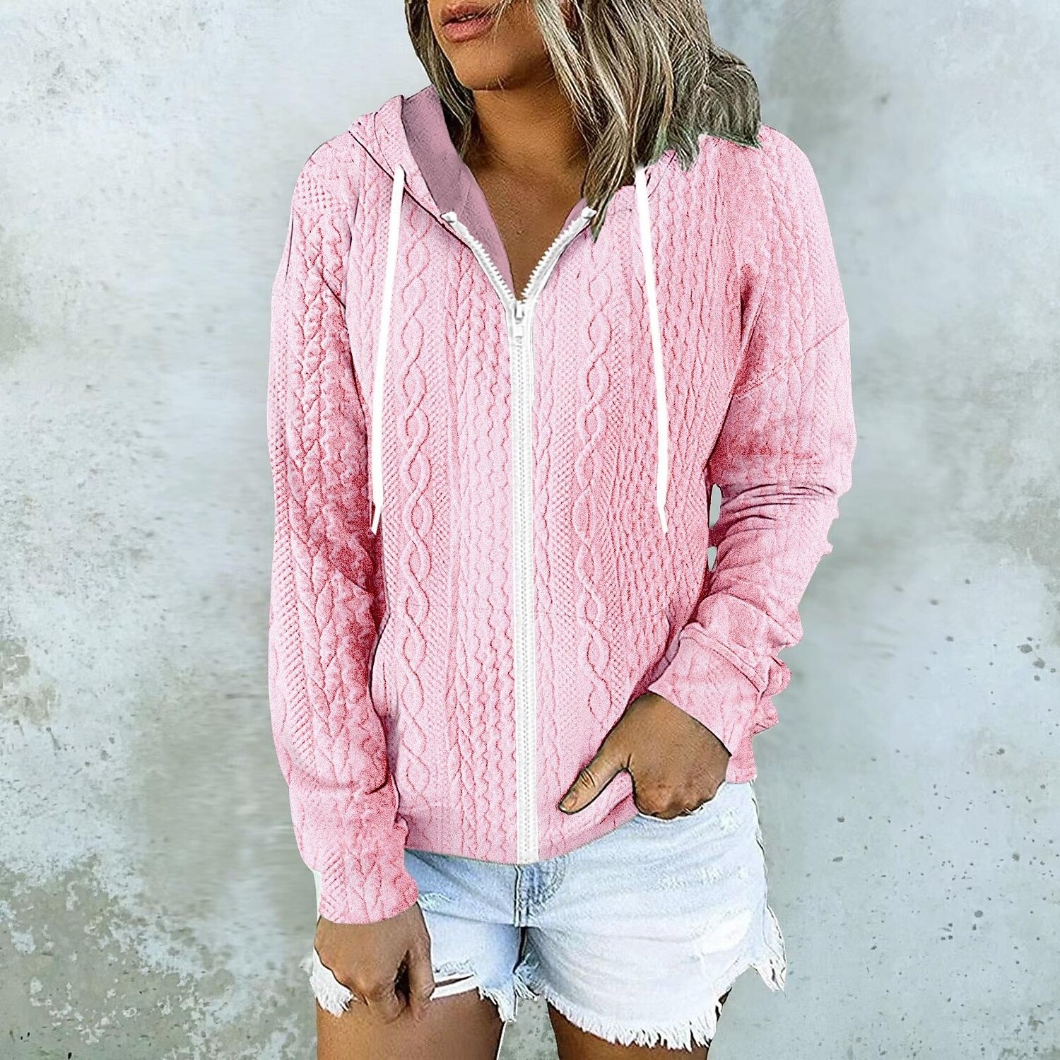 Mujer Chaqueta casual Cómodo Transpirable Bolsillo Exterior Casual Plano Ropa Deportiva Casual Diario Regular Con Capucha Ajuste regular Manga Larga Ropa de calle Negro Blanco Rosa Otoño Invierno 2025 - $26.99 –P3