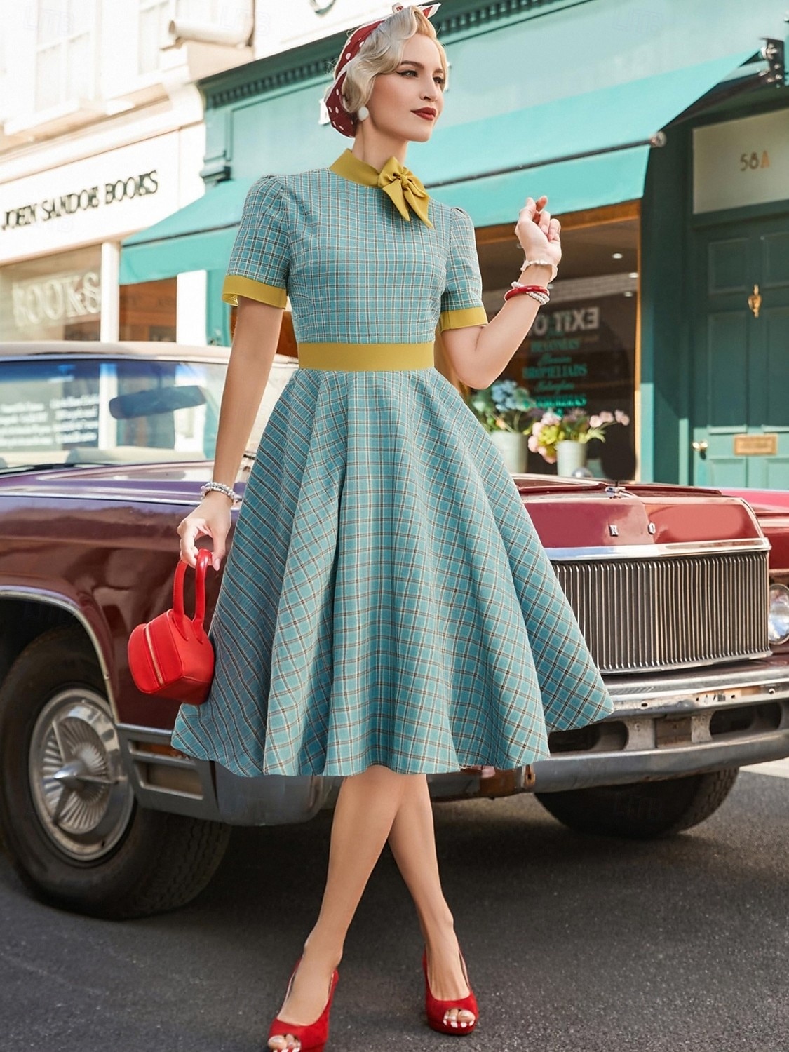 Rétro Vintage Années 1950 Rockabilly Midi Robe Robe trapèze Robe Évasée Nœud À carreaux Vichy Femmes Carnaval Saint-Valentin Tenue quotidienne Fête du thé Soirée à thème rétro Adulte Robe Automne de 2025 ? $41.99 –P12