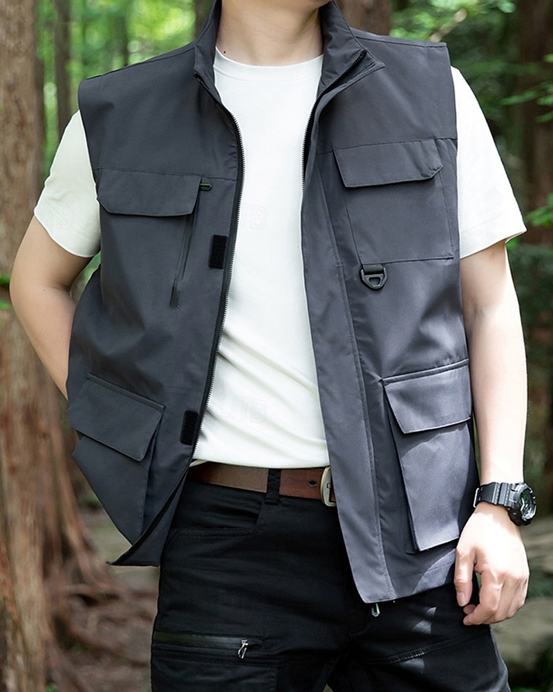 Per uomo Gilet All'aperto Quotidiano Moda Casual Primavera Autunno Tasca Poliestere Confortevole Semplice Cerniera Collo alla coreana Vestibilità regolare Nero Rosso Blu Cachi Gilet del 2025 a $48.99 –P10