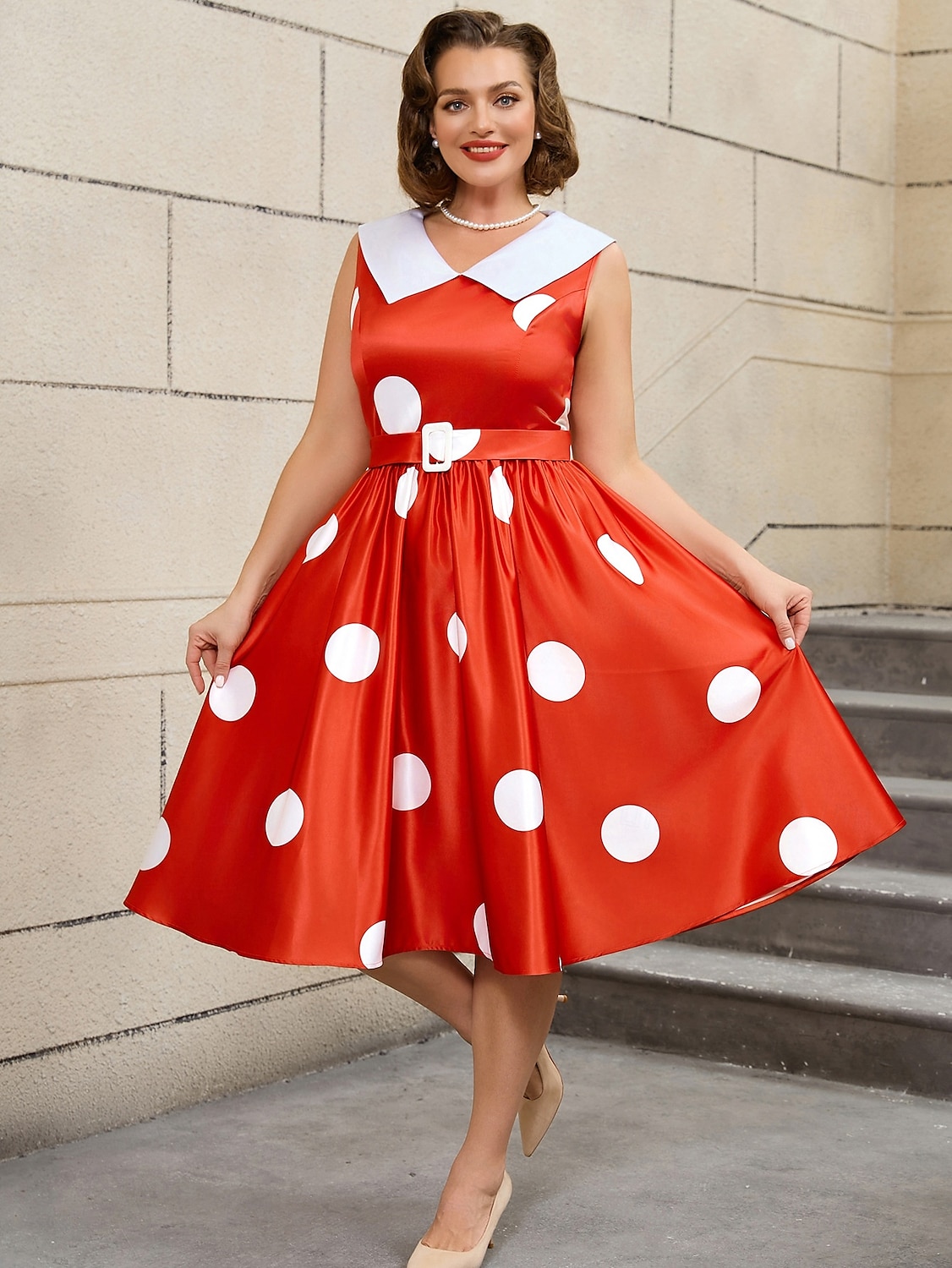 Retro 50. léta Rockabilly Polední Šaty na šaty Flare šaty Větší velikosti S páskem Puntíky A-Linie Dámské Dovolená Čajový dýchánek Retro tematická párty Dospělé Šaty Pásek Jaro léto 2025 - $51.99 –P12