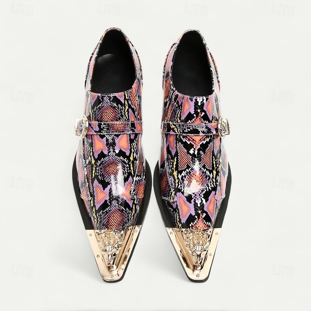 Men's Punk-Inspired Pink Python Print Monk Strap Shoes – Statement Dress Footwear for Stylish Men at Clubs and Special Occasions 2025 - $109.99 –P4